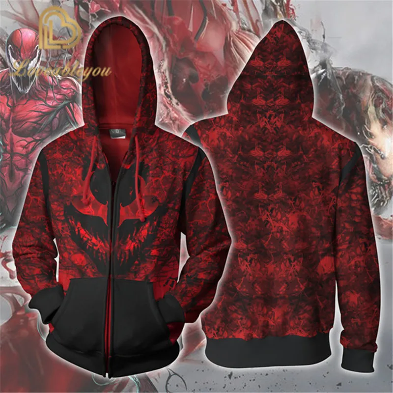 

Men and Women Zip Up Hoodies Venom Spiderman 3d Print Hooded Jacket Mravel 4 Movie Anti-hero Sweatshirt Streetwear Costume