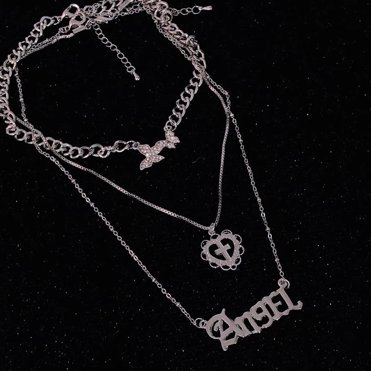 3pcs Chain Choker Necklace Goth Heart 