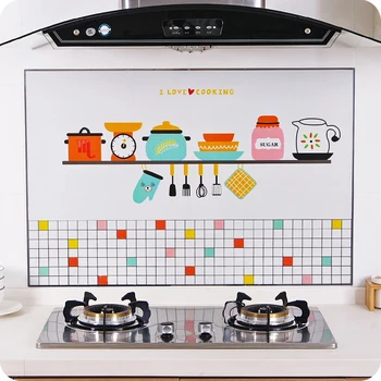 6090cm Anti oil Sticker Aluminum Foil Kitchen Cupboard Sticker Waterproof Self Adhesive Wallpaper Home Kitchen Wall Sticker
