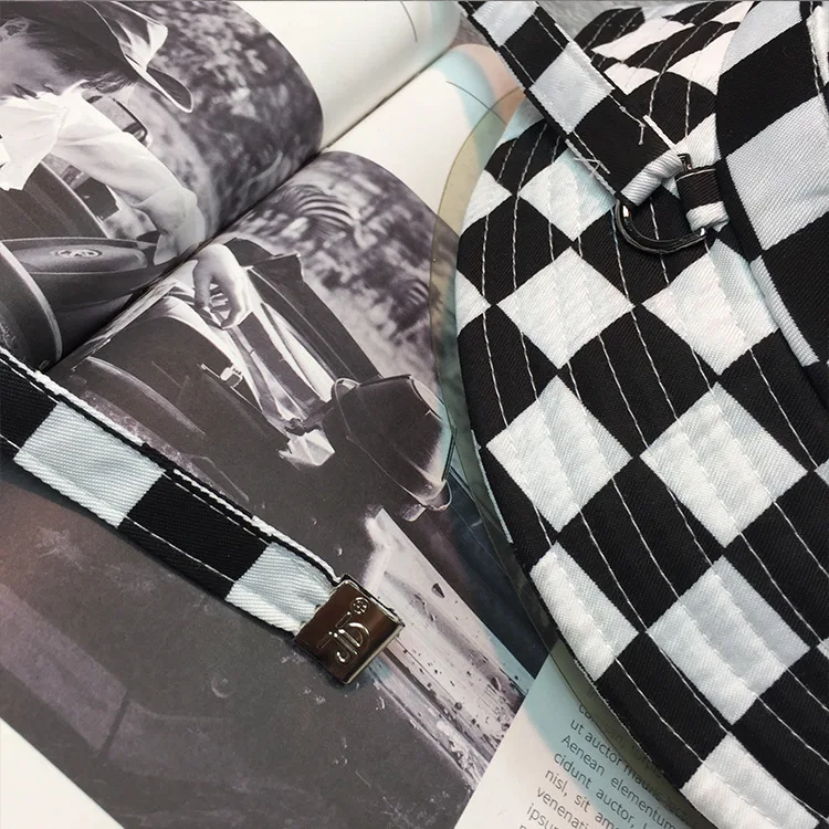 New Black White Plaid Check Bucket Hats Fishing Caps Women Mens Hip Hop Hat