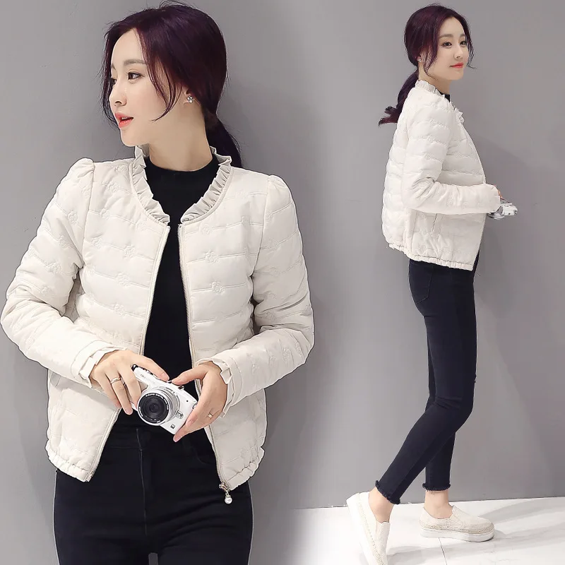 Winter Parkas Women 2019 New Casual Female Coat Jacket Ruffle Neck Cute Short Outerwear Casaco Slim Cotton Padded Woman Tops