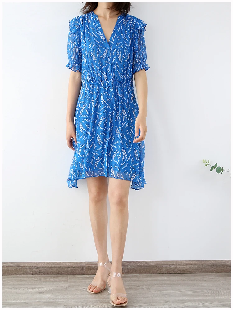 Floral Print V-neck Women Mini Dress Short Puff Sleeve Soft Asymmetry Elastic Waist Female Short Dresses Sundress With Buttons Floral Print V-neck Women Mini Dress Short Puff Sleeve Soft Asymmetry Elastic Waist Female Short Dresses Sundress With Buttons