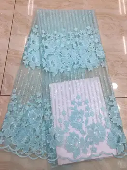 

2019 High Quality African Lace Fabric Green French Net Embroidery Sequins Tulle Lace Fabric For Nigerian party Dress