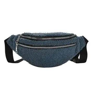 

Women Waist Bag Phone Messenger Chest Bag Solid Color Plush Zipper Stylish Simple Versatile 2020 New Zipper Winter H1