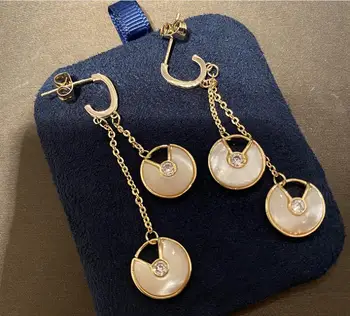 

Pendant Round Polished Shell Crystal Temperament Ladies Long With Rhinestone Ear Accessories