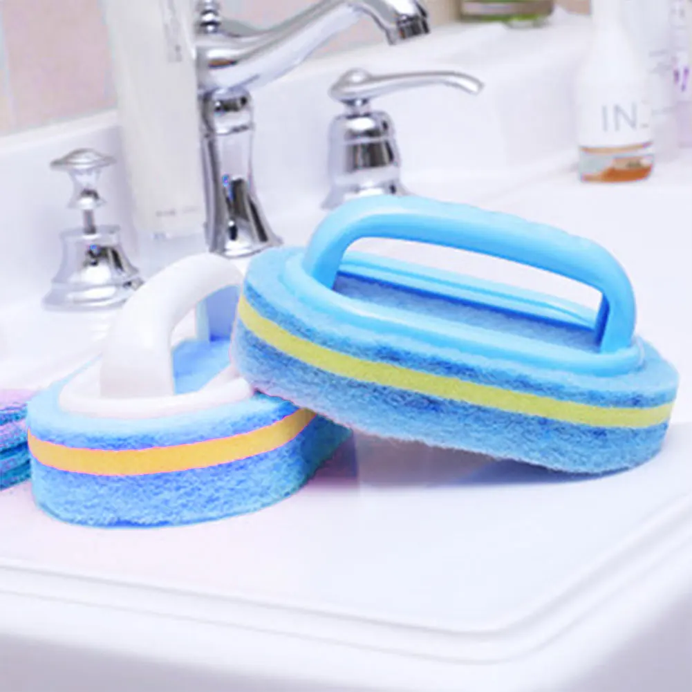 Washing Brush For Kitchen Bathtub Cleaning Brush Sponge Hand-held Multipurpose Plastic Handle