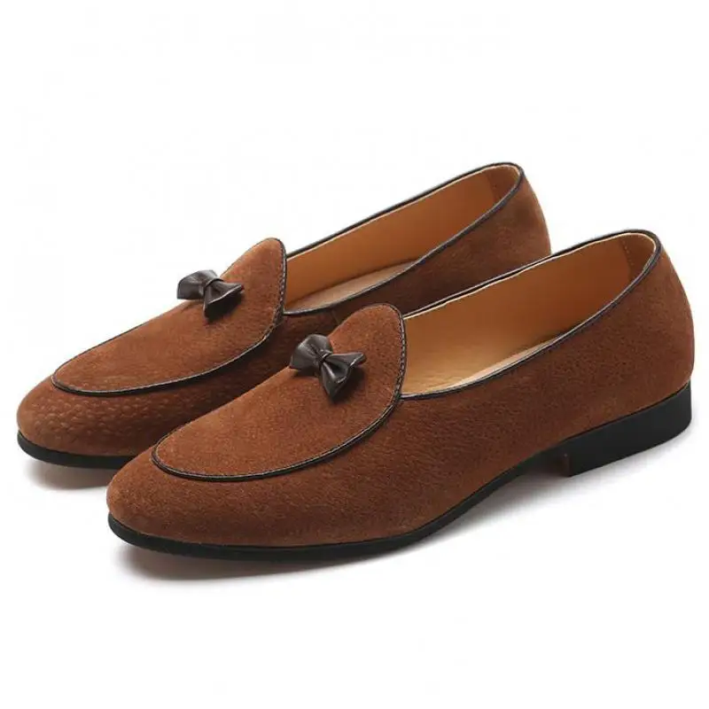 

37~48 Large Size Men Genuine Leather Loafers With Tassels Slip On Dress Formal Wedding Shoes Pointed Toe Fringed Bow Flat Loafer