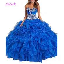 Милое вечернее платье, украшенное бисером Пышное Бальное Платье со сборками Выпускные платья Кристаллы без бретелек без рукавов вечерние платья из органзы