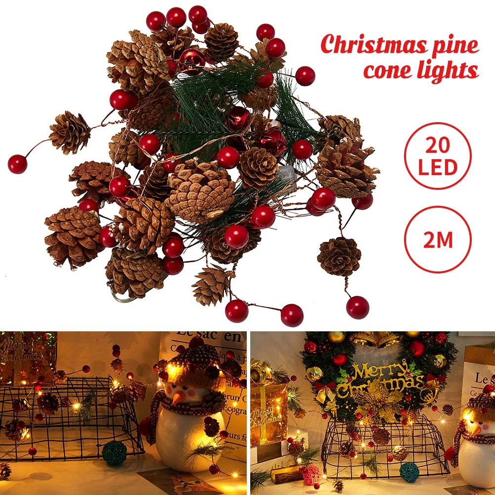 Рождественский сосновый конус 20 светодиодный гирлянд рождественские украшения