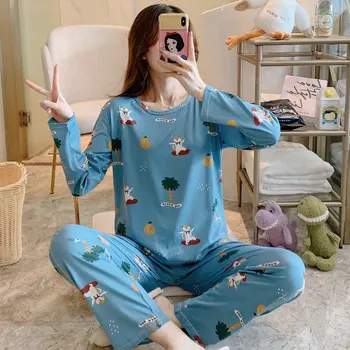 

Womens Pajamas Sets Long sleeve suit Animal Cartoon Large Size Girls Sleepwear Women's Pijamas Suit Home Clothes Pyjama Femme