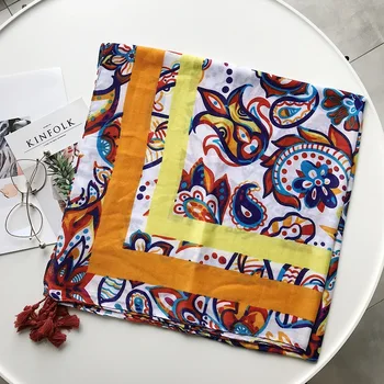 

New style cotton material Beach Flower Shawl autumn and winter Women cotton Print silk scarf lady matching Fashion quality scarf