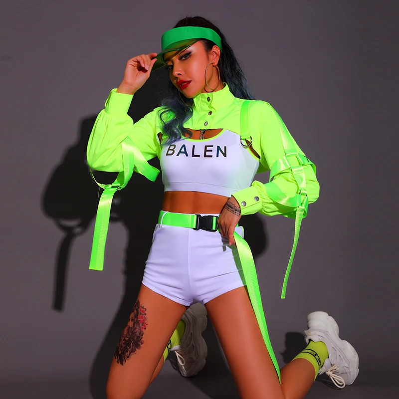 Ropa de baile en Barra mujer, traje fluorescente verde baile de Hip Sexy, para discoteca, Dj, escenario, novedad - AliExpress
