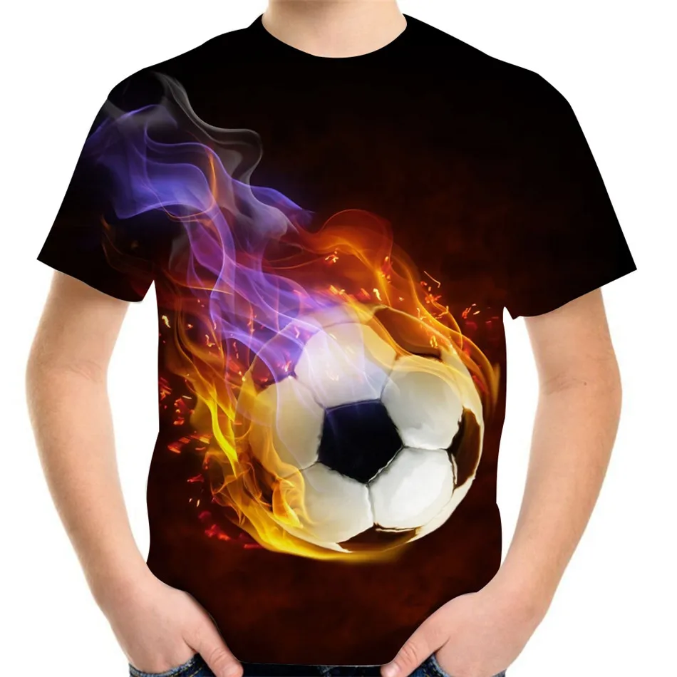 Camiseta de moda 3D para niños camisetas de fútbol con estampado de fuego, geniales para bebés y adolescentes de 4 a 13 años, 2021|Camisetas| - AliExpress