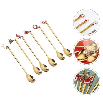 

6pcs Stirring Spoons Christmas Gifts Xmas Designed Mixing Spoons Tea Spoons for Ice Cream Xmas Dessert