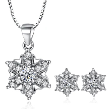 

Sweet 925 Sterling Silver Zircon Snowflake Stud Earrings Necklace Set for Women Bridal Wedding Jewelry Sets Accessories Gift