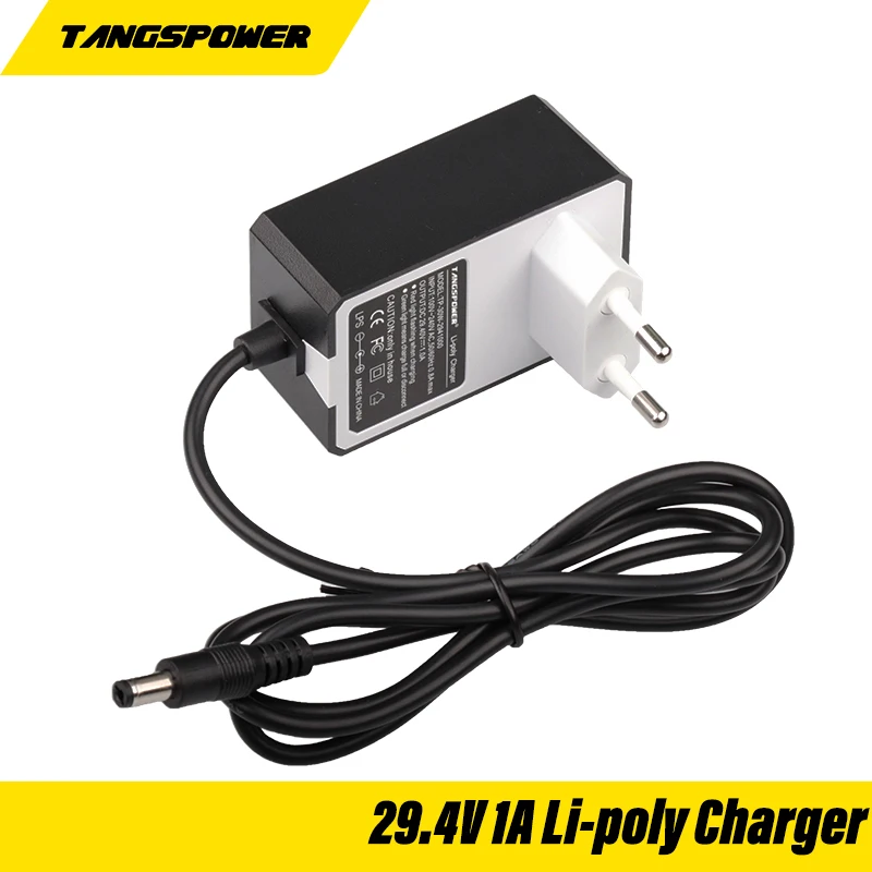 리튬 이온 배터리 벽 충전기, AC 100V-240V EU/US 플러그, 29.4V 1A 18650 리튬 배터리 충전기, DC5.5 * 2.1mm, 24V 25.2V