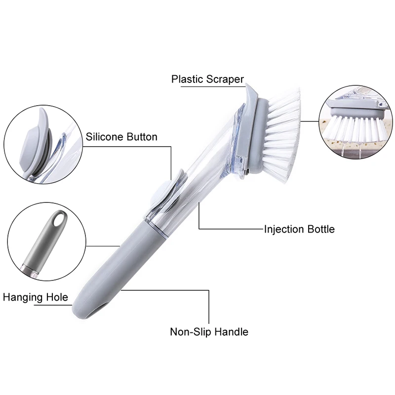 Кухонная чистящая щетка для мытья посуды, губка для мытья посуды с дозатором жидкого мыла, кухонный горшок, инструмент для очистки