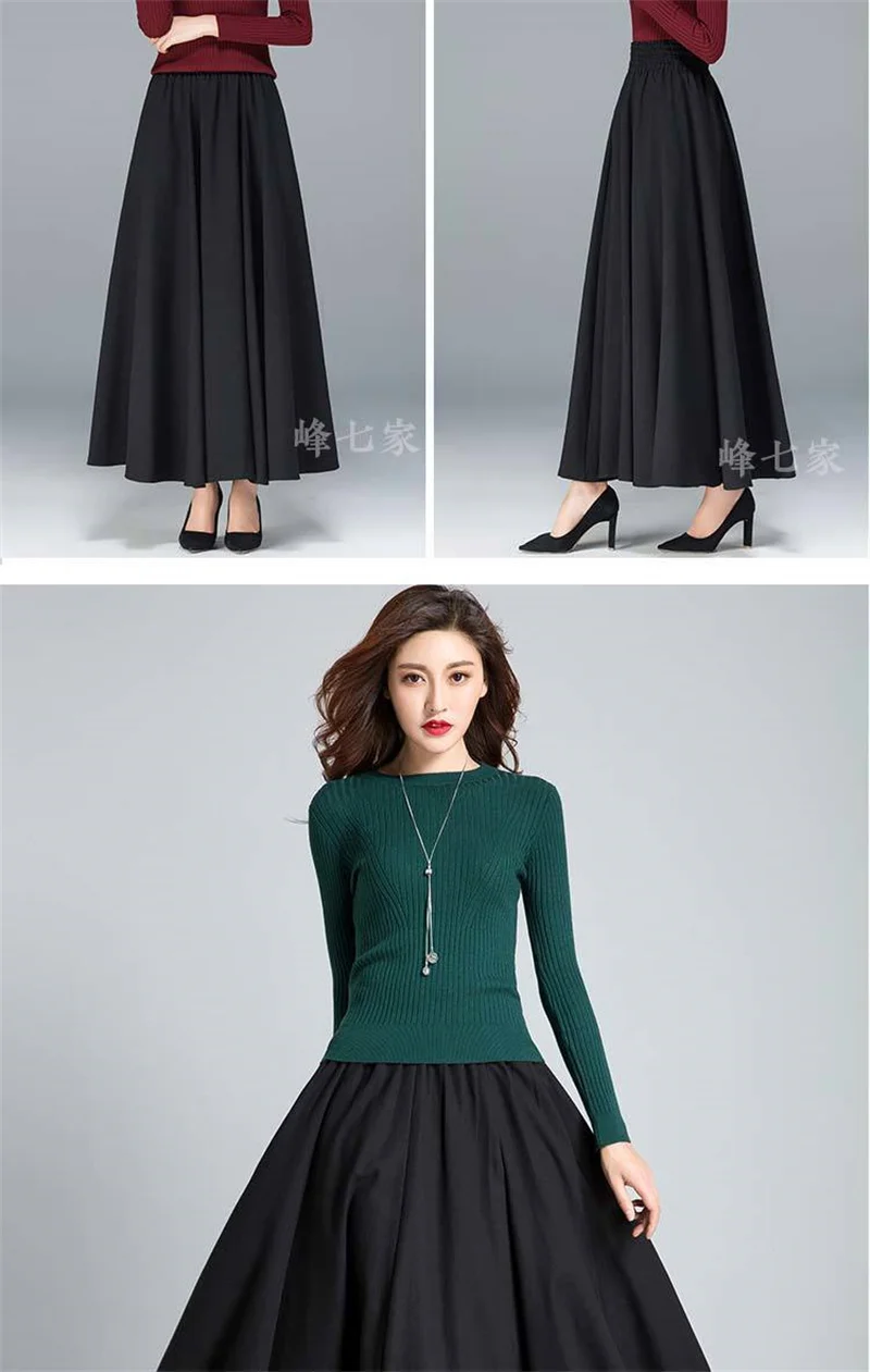 Autumn 2021Women New National Style Cotton Linen Skirt With Big Hem Solid Color Dancing Dress High Waist A-line Female SkirtA472 black leather skirt