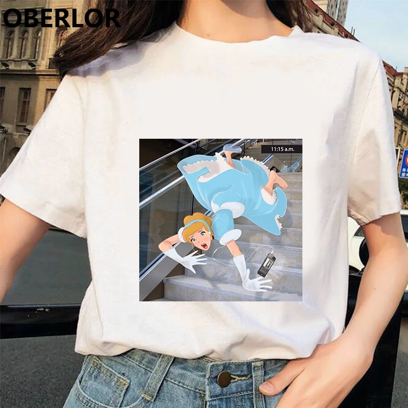 Camisetas Verano Mujer 2019 принцесса с принтом Золушки футболка женская летняя белая короткий рукав Харадзюку Эстетическая одежда