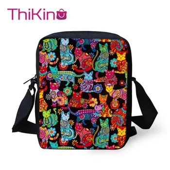 

ThikinLibrary Cartoon Cat Shoulder School Square Messenger Book Bag Kids Crossbody Schoolbag Girls Book Bags Mochila Infantil