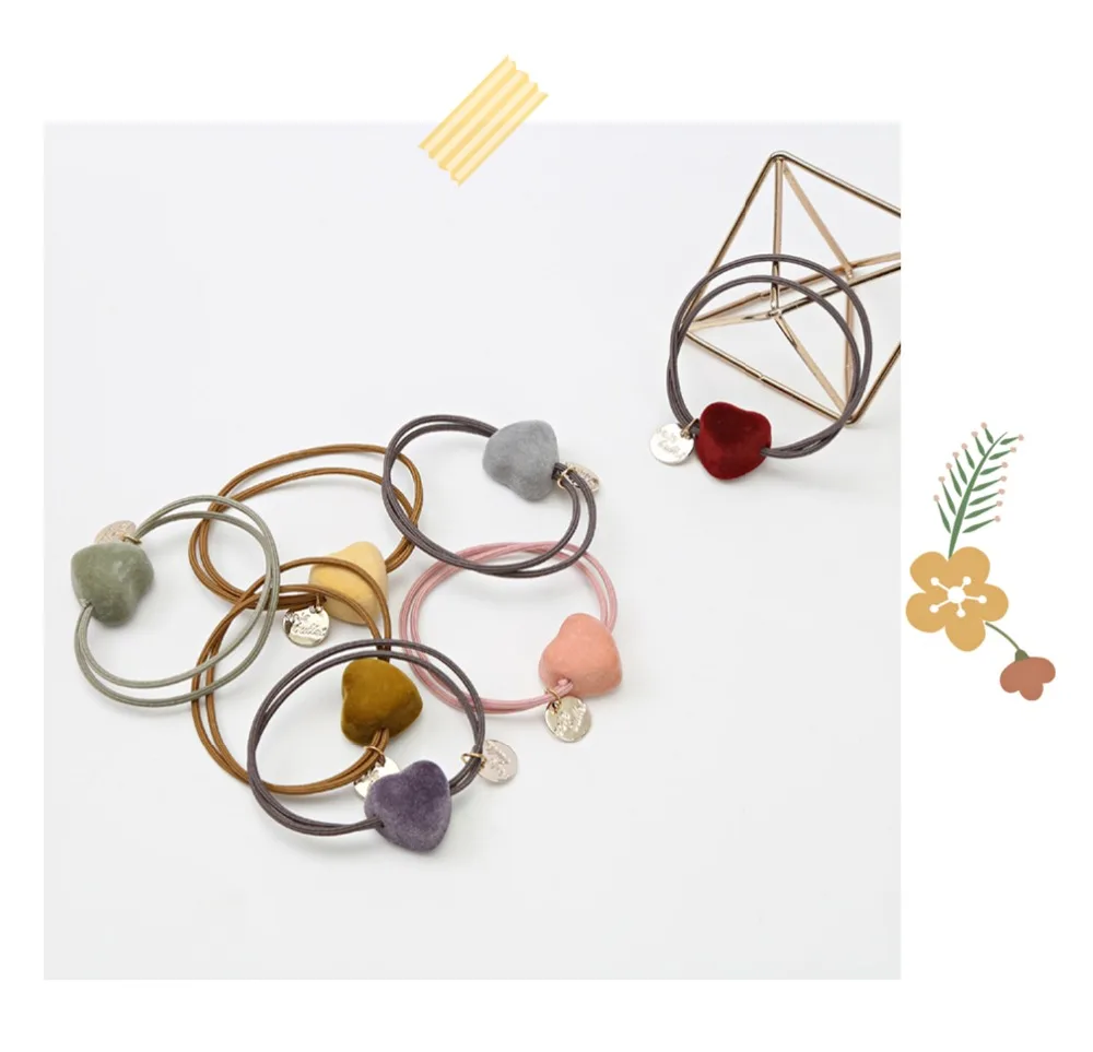 Fashion Headwear English Gold Small Round Velvet Love Double Knotted Rubber Band Hair Ring Hair Accessories