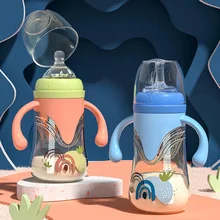 Bouteille PPSU en Silicone à trois usages pour bébé, 240/300ml, poignée de mamelon pour lait, alimentation du nouveau né, eau potable, ensemble de bouteilles 