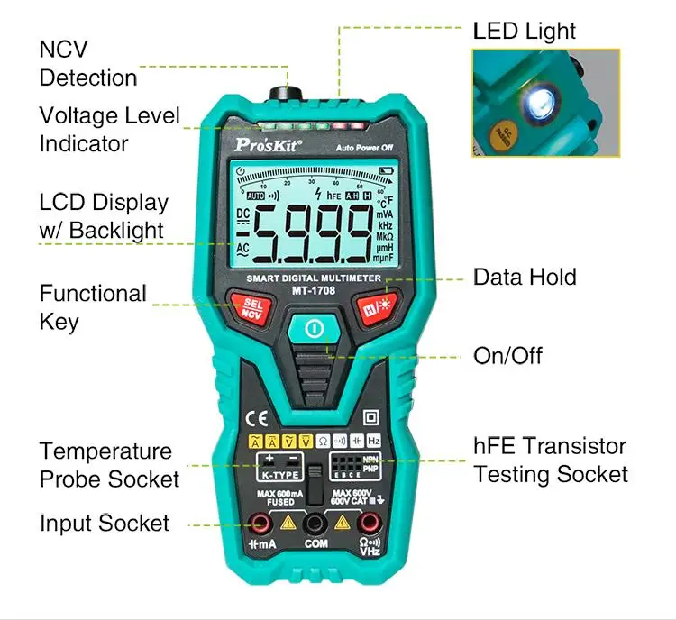 Pro'sKit MT 1708 3 5/6 Умный Цифровой мультиметр полностью автоматический цифровой