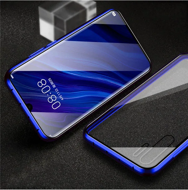 360 ° Магнитный двойной стеклянный флип-чехол для P30 Pro huawei Hauwei Hawei P 30 Lite 30 Lite Light 30Pro закаленное стекло полное покрытие - Цвет: Blue