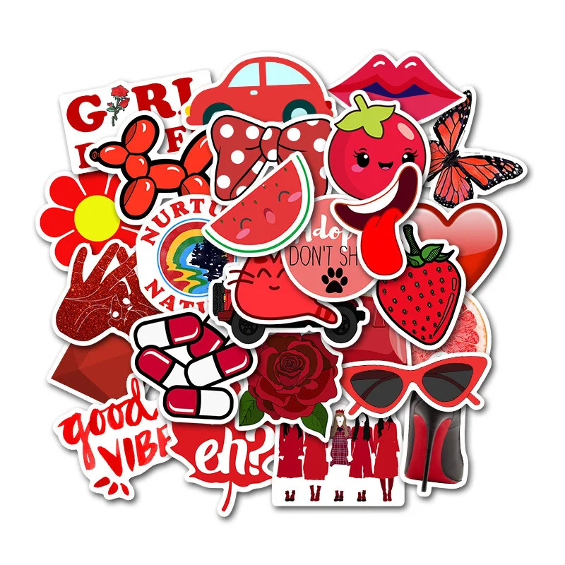 

50PCS Cartoon Red Fresh Computer Stickers Waterproof Suitcase Skateboard Laptop Decals For MacBook/HP Notebook Graffiti Sticker