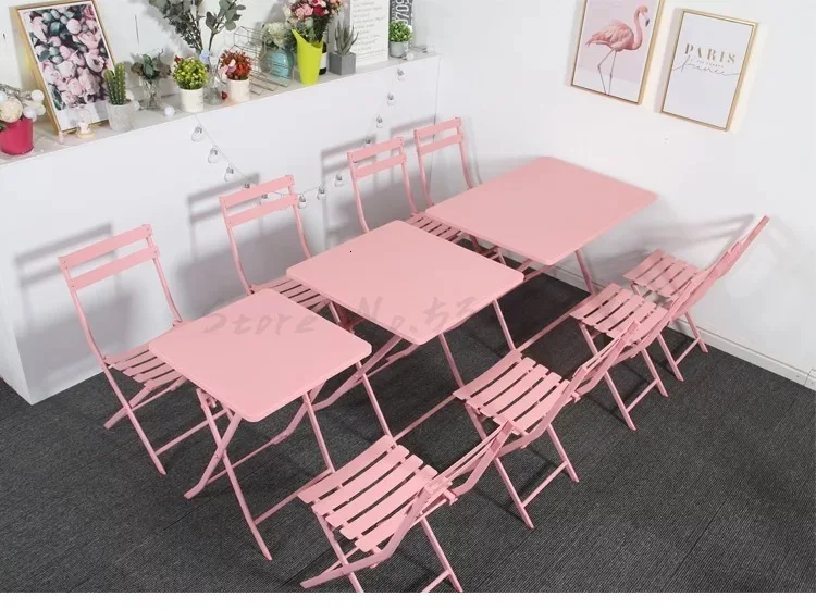 Net Red Restaurant Chair Nordic Dining Chair Ins Girl Heart Pink Photo Stool Balcony Wrought Iron Folding Tables and Chairs