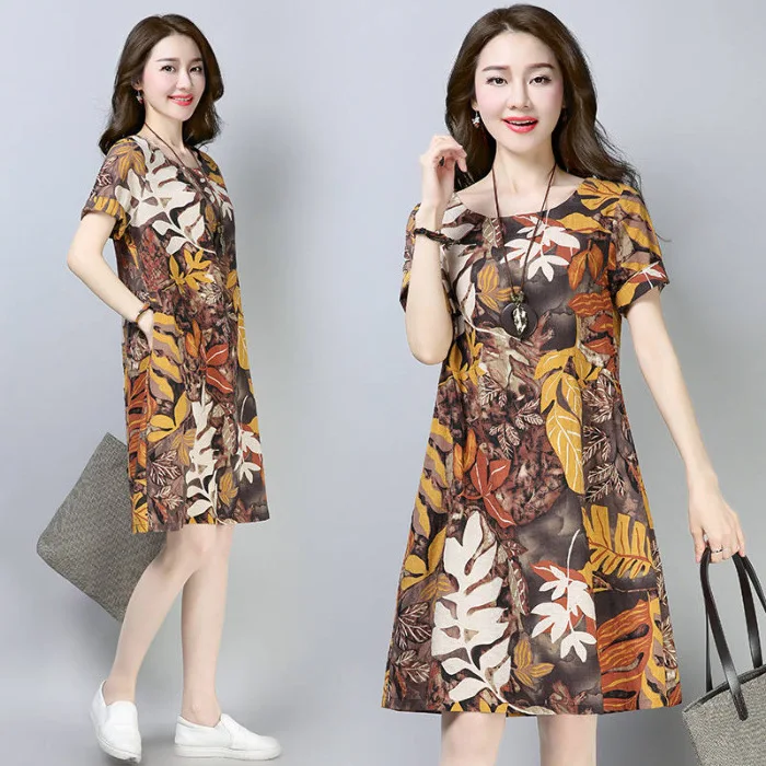 

Large Size WOMEN'S Dress 2020 Summer New Style Fat Mm Elegant Mid-length Ethnic-Style Floral Printed Dress Women's