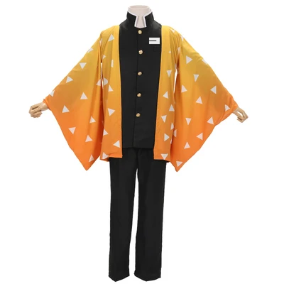 Demon Slayer: Kimetsu no Yaiba mens Kamado Tanjirou cosplay cape costumes full sets Agatsuma Zenitsu orange cape suits costumes - Цвет: orange cape and suit