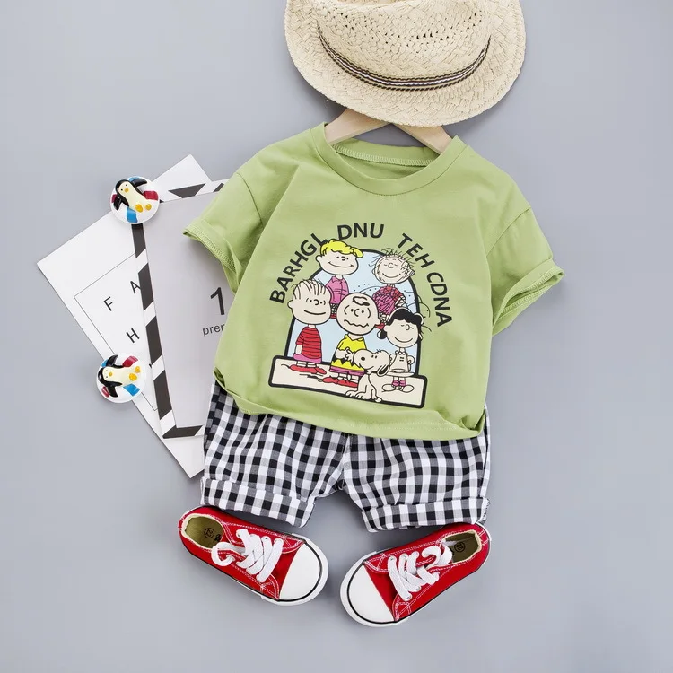 

Kids Clothes 2020 Boys Summer Clothes Toddler Clothing O-Neck Short Sleeve Letter Cartoon Children T-Shirts+Plaid Pants Suits