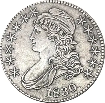 Stany zjednoczone 50 centów ½ dolara Liberty Eagle caped Bust półdolarówka 1830 pokryty miedzioniklem Silver Copy Coin tanie i dobre opinie ZOUJIENI CN (pochodzenie) Metal Antique sztuczna CASTING 1840 i Wcześniej Ludzi
