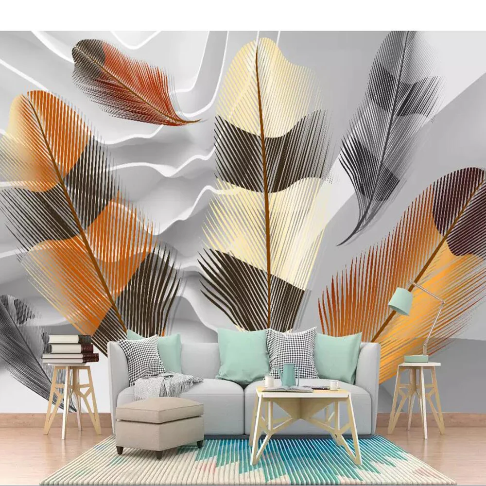

Dropship Custom Large 3D Wallpaper Mural 3D Stereo Nordic Hand Painted Color Feather Background Wall Decoration Wallpaper Mural