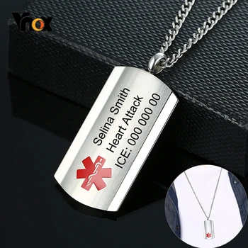 

Vnox Custom Medical Alert ID Pendant Matte Surface Stainless Steel Men Necklace Emergency Contact Jewelry
