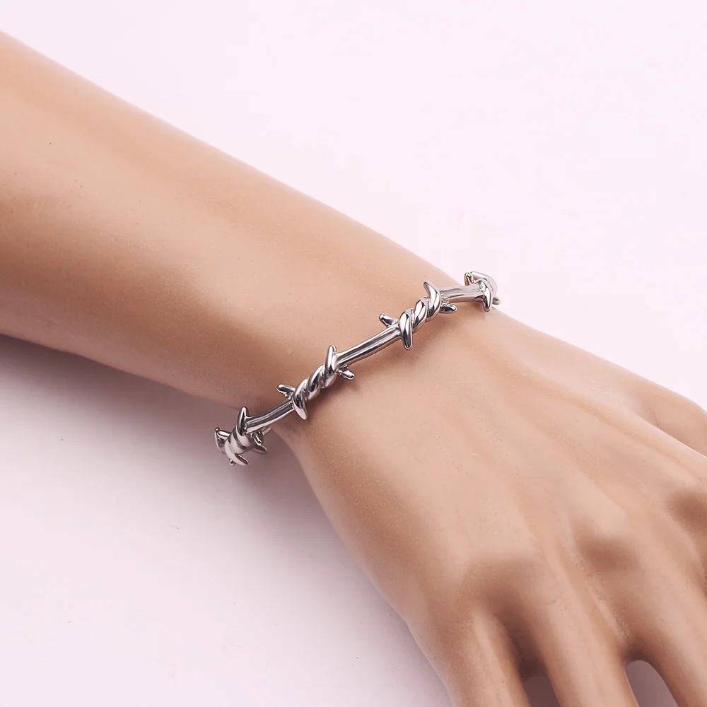 

10pics Gothic Wire Brambles Cuff Bangles Bracelet Men's Barbed Wire Open Cuff Bracelet Creative Geometric Twist Thorns Jewelry