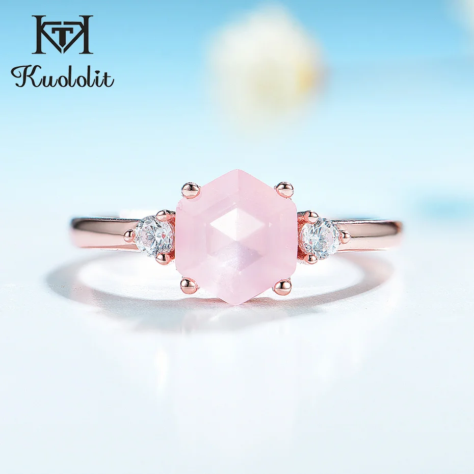 Женское кольцо с шестигранной головкой Kuololit, розовое золото 585 пробы, 925 пробы|Кольца| | АлиЭкспресс