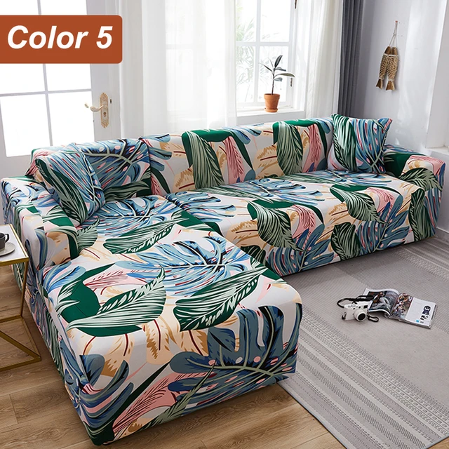 L-Shaped Sofa Cover Corner Sofa Slipcovers Elastic Chaise Cover 1/2/3/4 Seater Stretch Sectional Couch Armchair Cover Protector Color 5