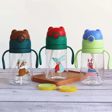 420 мл детские дети мультфильм животных шаблон питьевой воды соломы для бутылки кружки-непроливайки с ручкой бутылочки для кормления