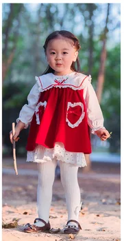 

Baby Girl Autumn Winter Spring Velvet Vintage Red Vest Dress Spanish England Doll Princess Style Dress for Girls Party Dress