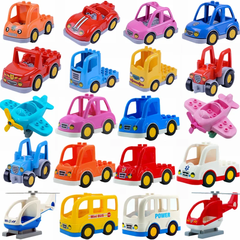 

Legoing Duplo Blocks City Cartoon Car Farmer Truck Airplane Bus Technic Model Building Blocks Duplos Figures Educational Toys