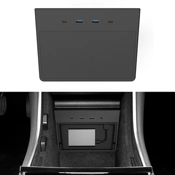 

for New Tesla Model 3 Y Type-C Charging Pad Connector Multi USB Hub 5 Ports SSD Disk Car Interior Center Console Kit Accessories
