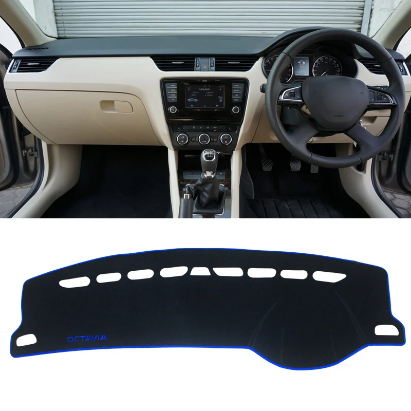 RHD Blue side Приборной панели автомобиля Крышка Тире крышка коврик Избегайте светильник Pad инструмент Панель ковры для Skoda Octavia A7 аксессуары - Название цвета: RHD Blue side