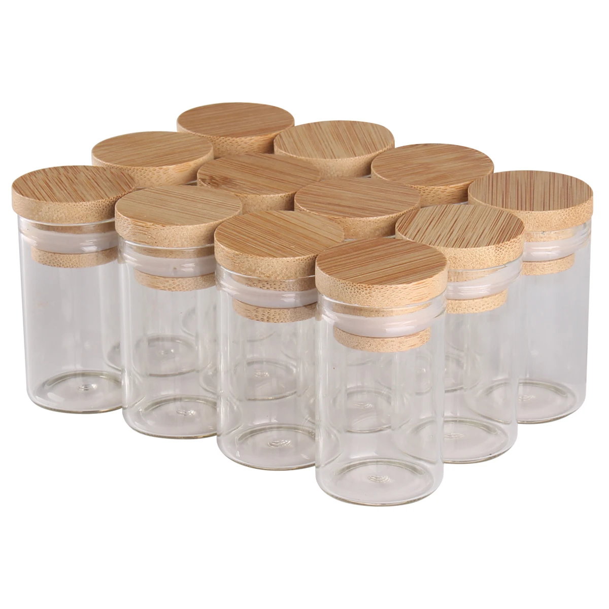 12pcs 20ml 30*50mm Small Transparent Glass Bottles Jars Vials Terrarium with Bamboo Lids for Art DIY Crafts Wedding Favors