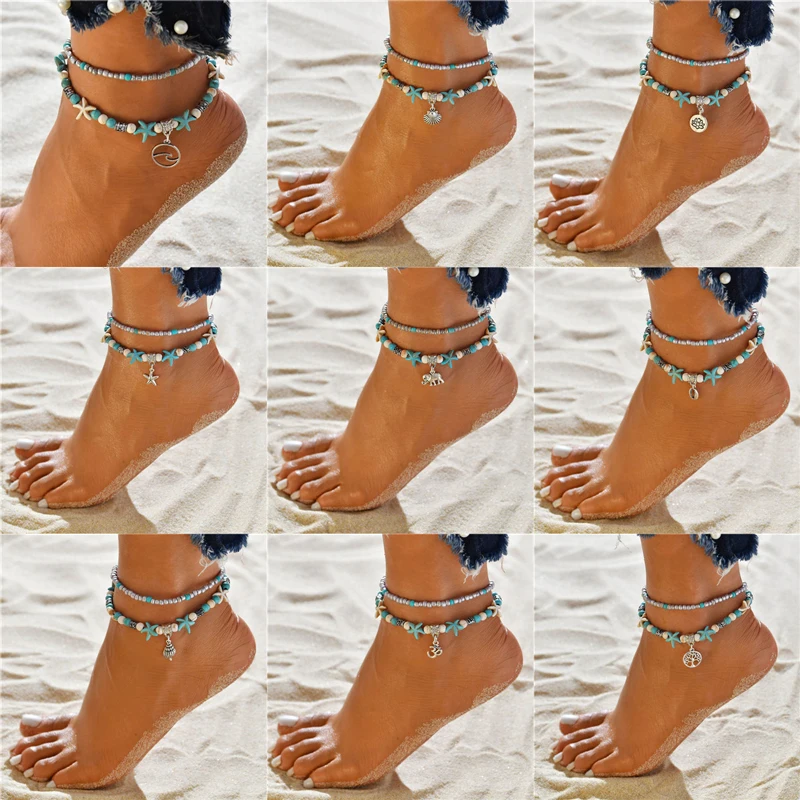 Modyle Bohemian Multiple Layers Starfish Turtle Beads Anklets For Women Vintage Boho Shell Chain Anklet Bracelet Beach Jewelry Modyle Bohemian Multiple Layers Starfish Turtle Beads Anklets For Women Vintage Boho Shell Chain Anklet Bracelet Beach Jewelry