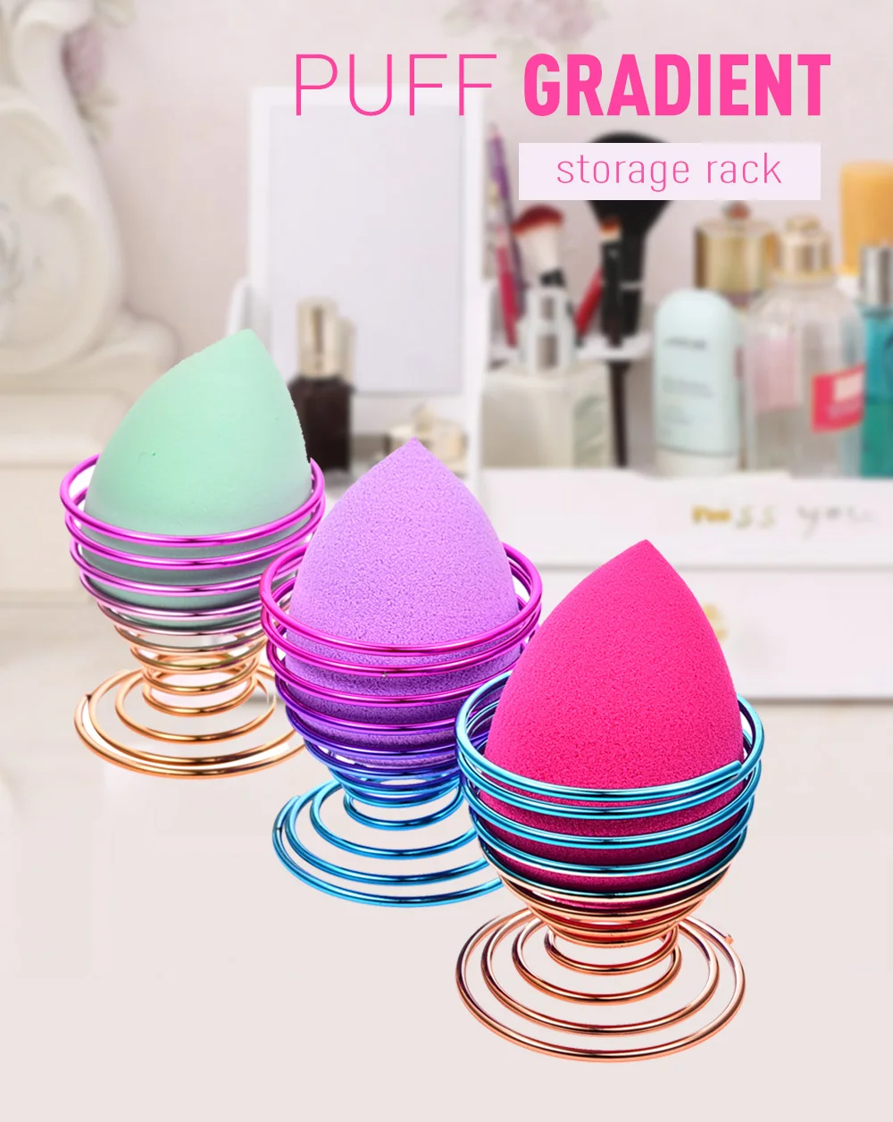 Fulljion Natural Cosmetic Puff Rack Makeup Beauty Egg Powder Sponge Display Stand Storage Make Up Sponge Drying Stand Holder