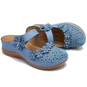 

2020 New Flower Sandals Women Vintage Shoes Ladies Comfortable Ankle Hollow Round Toe Sandal Soft Summer Shoes Chaussures Femmes