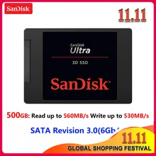 sandisk ультра 3D Внутренний твердотельный накопитель 500 Гб 560 МБ/с. жесткий диск SATA Revision 3,0(6 ГБ/сек.) для ноутбука, настольного компьютера