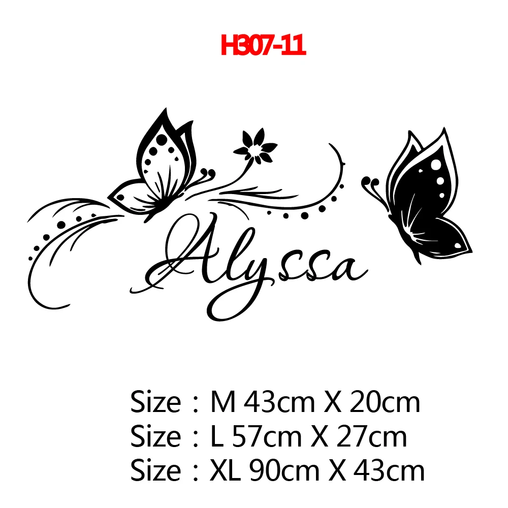H307-11 Butterfly Custom Name Wall Sticker Self Adhesive Vinyl Heart Stars Wallpaper For Nursery Babys Room Bedroom Decoration Decals - Цвет: H307-11